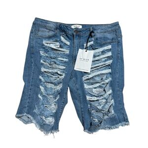 AP Blue by Aphrodite light Blue Denim Jean Bermuda Shorts Distressed Ripped XL